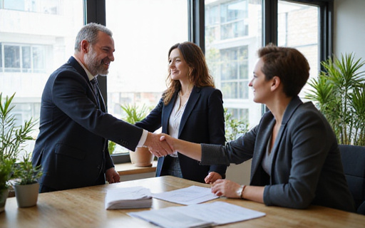 Happy client shaking hands with lawyer