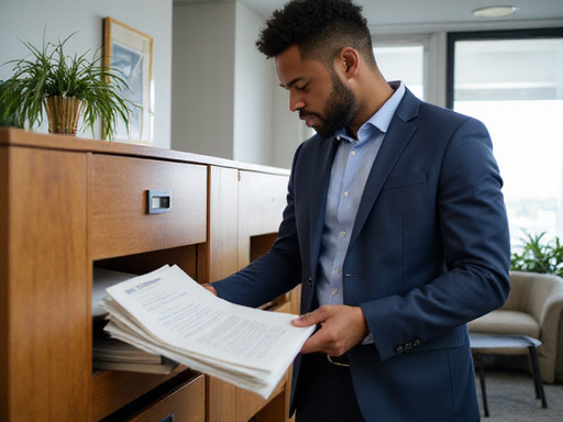 Legal assistant David Wilson organizing case files